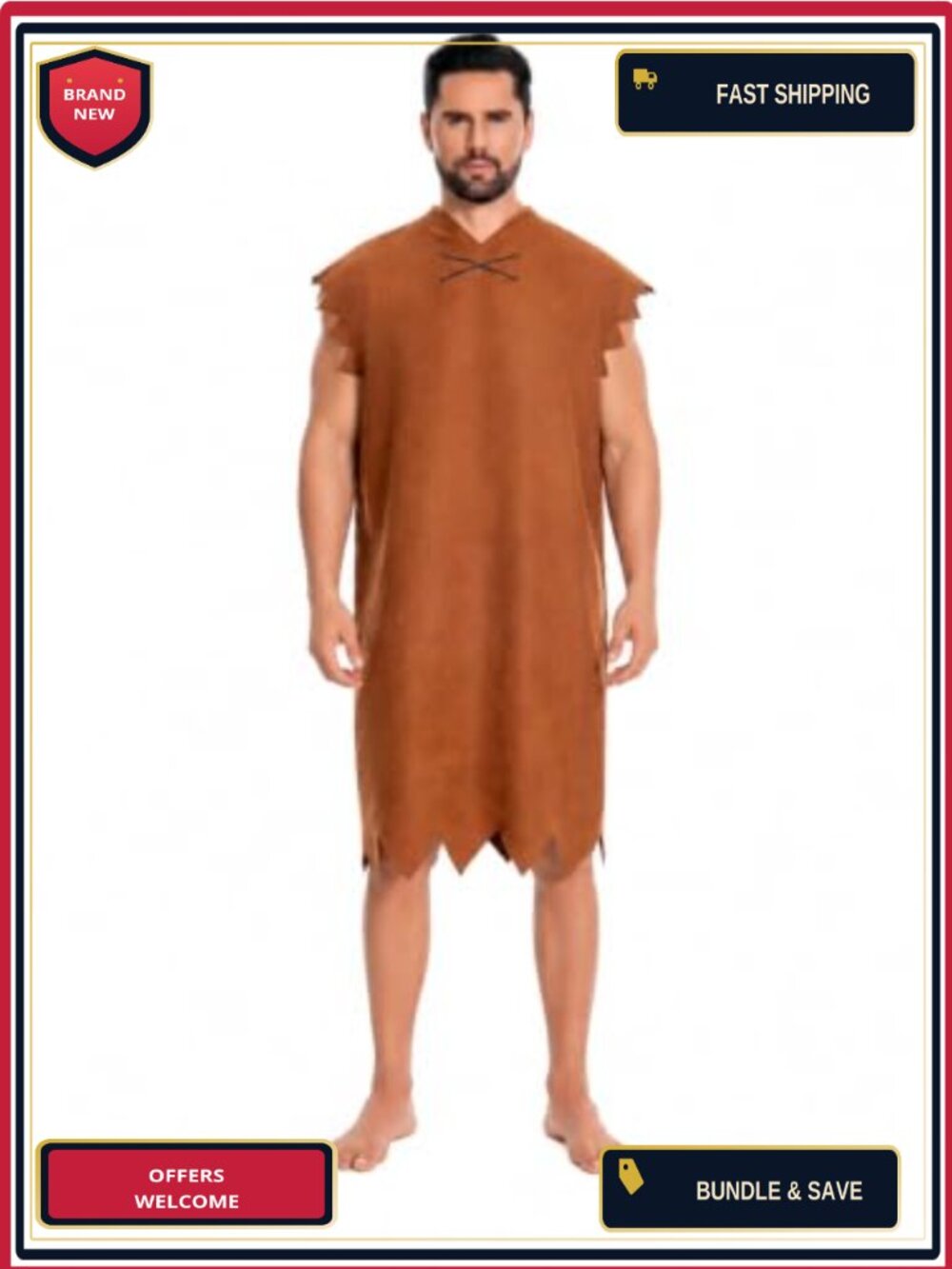 Halloween Cosplay Costumes for Men Adults Caveman Brown Tunic